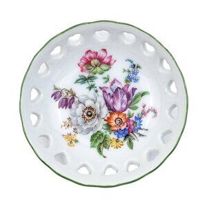 Reutter Small Porcelain Dish Reticulated Hearts Floral White Green Trim